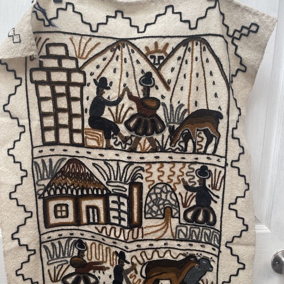Vintge Peruvian Mayan Aztec Inca Folk‎ Art Embroidered Crewel Work Wall Hanging - Picture 2 of 6